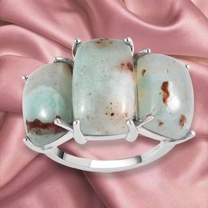 NWT NATURAL ZIMBAPRASE & MOISSANITE RING IN PLATINUM OVER STERLING SILVER SZ 8.0